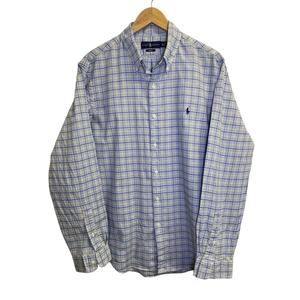 POLO RALPH LAUREN Mens XXL/TTG Button Up Slim Fit Long Sleeve Blue Yellow Plaid
